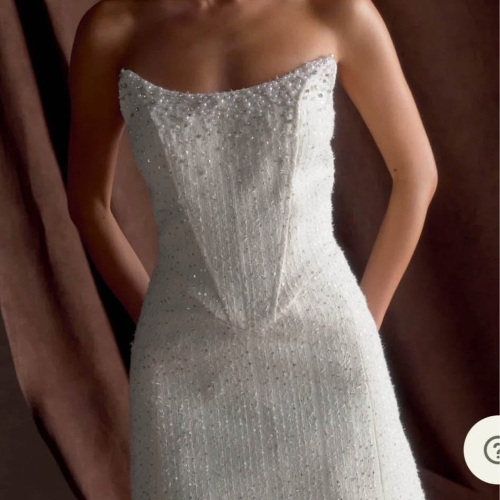 Meshki Lorrie Tweed Basque Corset White Dress with Pearls Embelishments 
LARGE